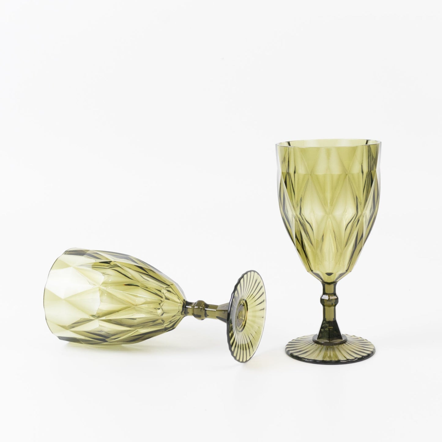 12 Pack Vintage Diamond Cut Plastic Goblets â€“ Dusty Sage Green 11oz Reusable Wine & Beverage Glasses