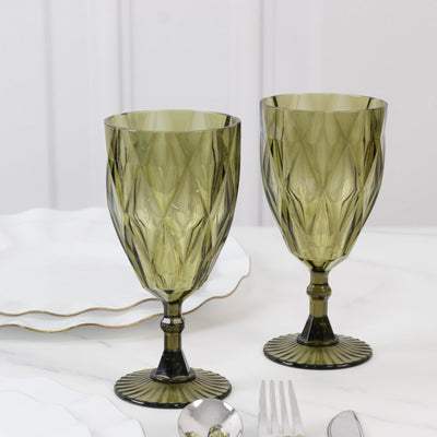 12 Pack Vintage Diamond Cut Plastic Goblets â€“ Dusty Sage Green 11oz Reusable Wine & Beverage Glasses