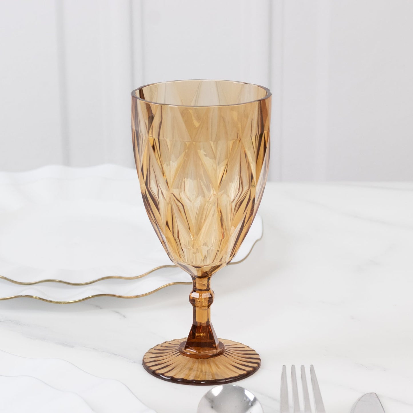 12 Pack Vintage Diamond Cut Plastic Goblets â€“ Amber Gold 11oz Reusable Wine & Beverage Glasses
