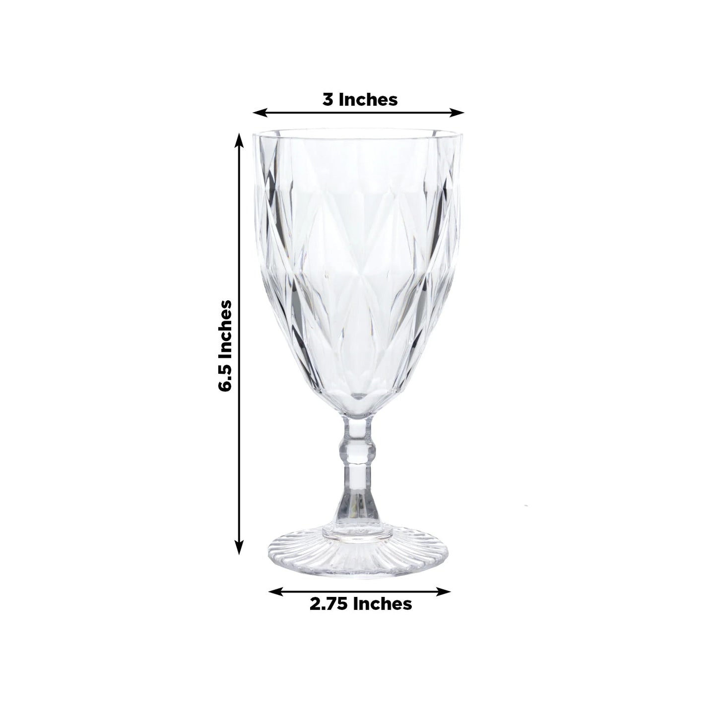 12 Pack Vintage Diamond Cut Plastic Goblets â€“ Clear 11oz Reusable Wine & Beverage Glasses