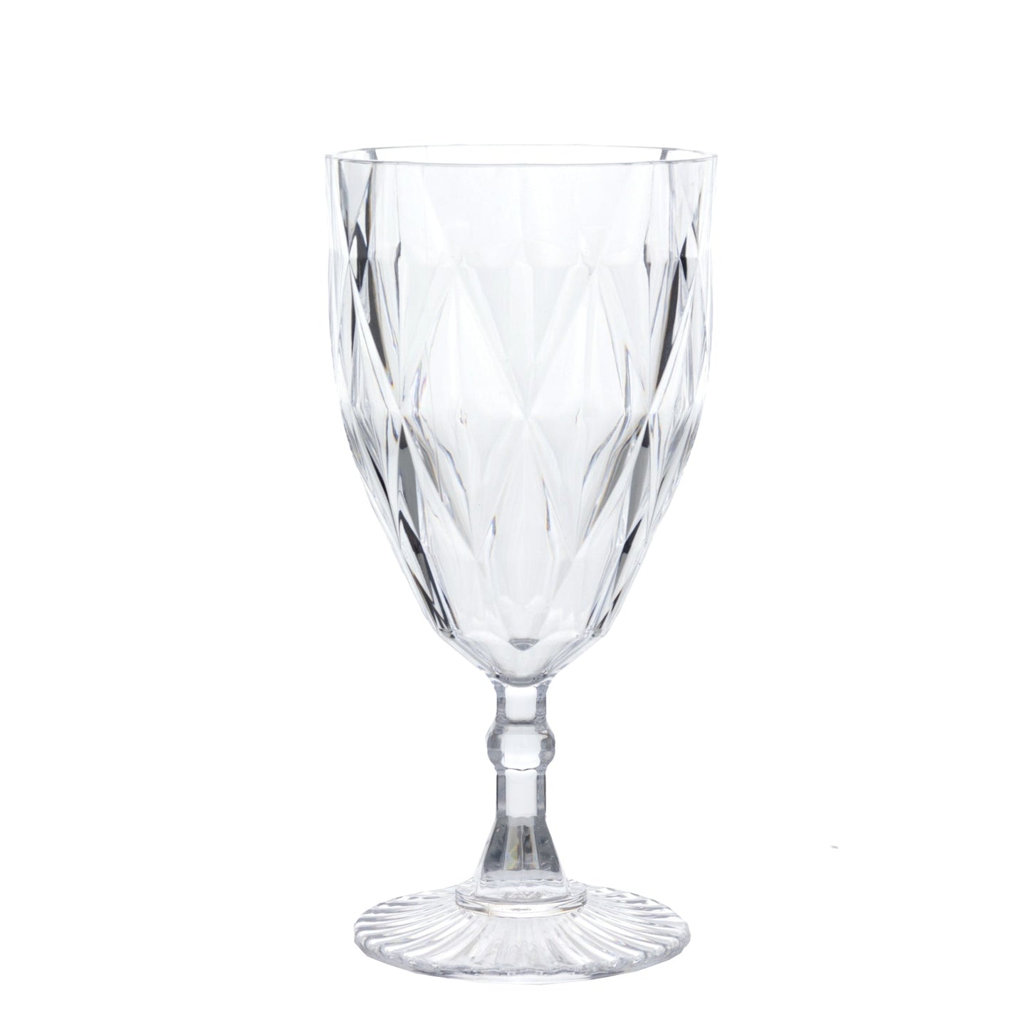 12 Pack Vintage Diamond Cut Plastic Goblets â€“ Clear 11oz Reusable Wine & Beverage Glasses
