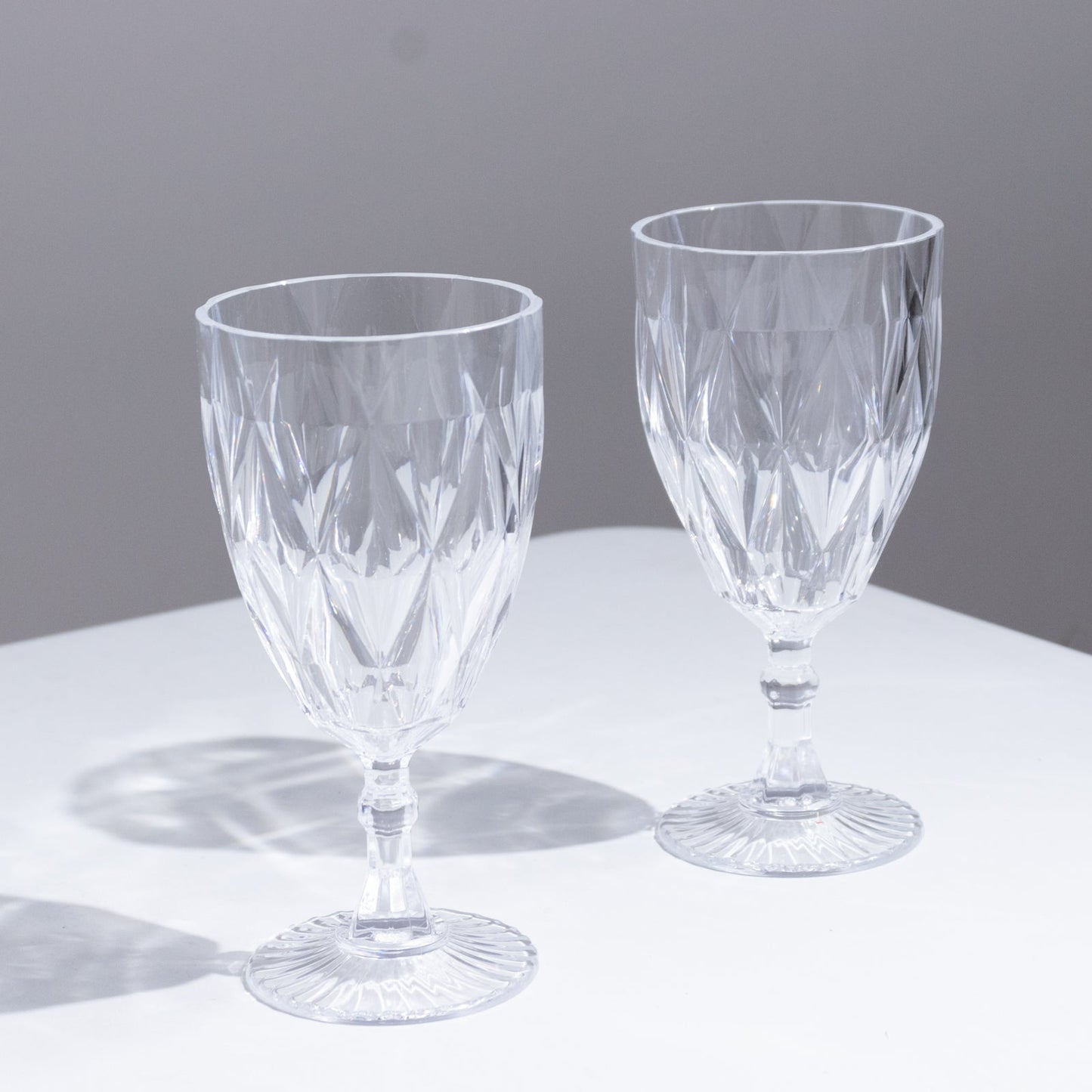 12 Pack Vintage Diamond Cut Plastic Goblets â€“ Clear 11oz Reusable Wine & Beverage Glasses