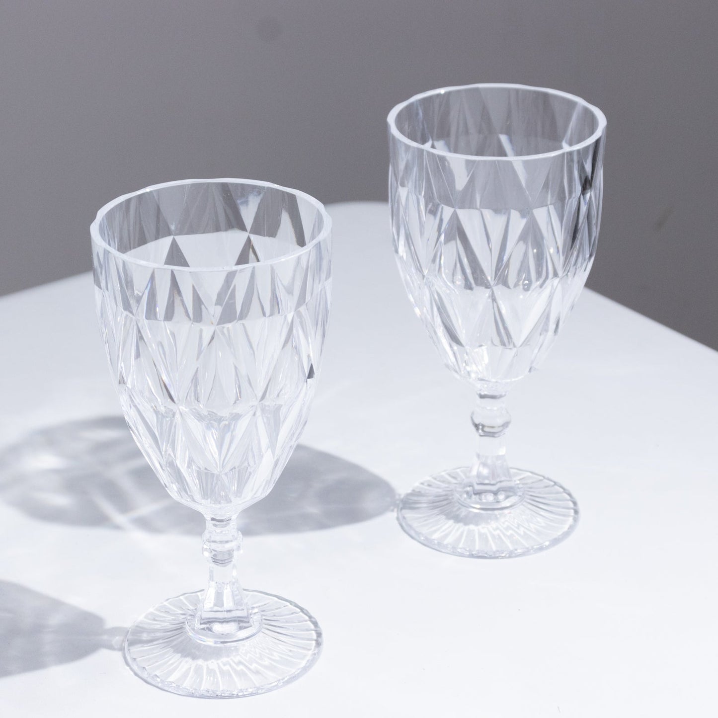 12 Pack Vintage Diamond Cut Plastic Goblets â€“ Clear 11oz Reusable Wine & Beverage Glasses