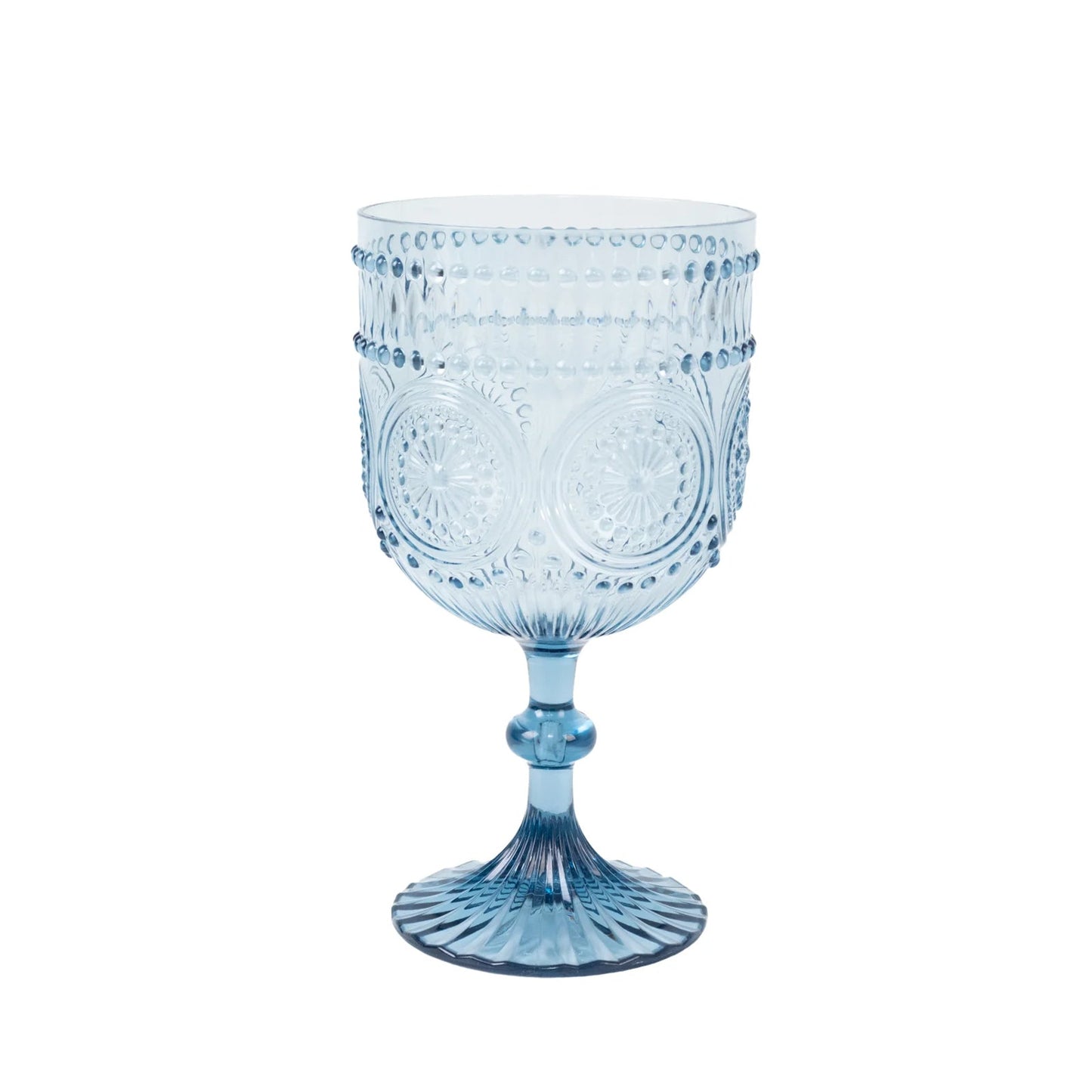 12 Pack Vintage Plastic Wine Goblets â€“ 15oz Reusable Shatterproof Dusty Blue Embossed Floral Pattern Drinkware, Decorative Cups