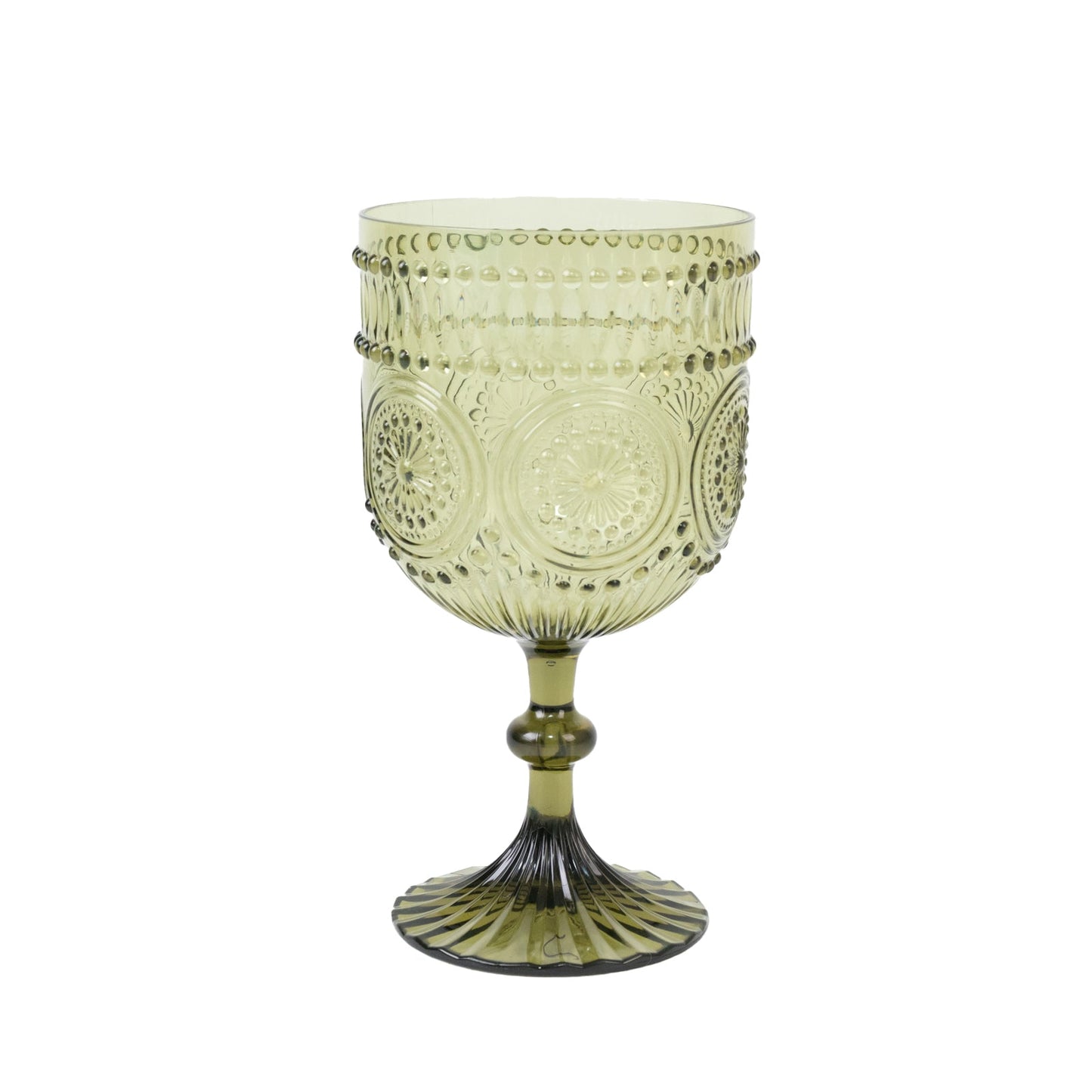 12 Pack Vintage Plastic Wine Goblets â€“ 15oz Reusable Shatterproof Dusty Sage Green Embossed Floral Pattern Drinkware, Decorative Cups