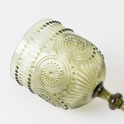 12 Pack Vintage Plastic Wine Goblets â€“ 15oz Reusable Shatterproof Dusty Sage Green Embossed Floral Pattern Drinkware, Decorative Cups