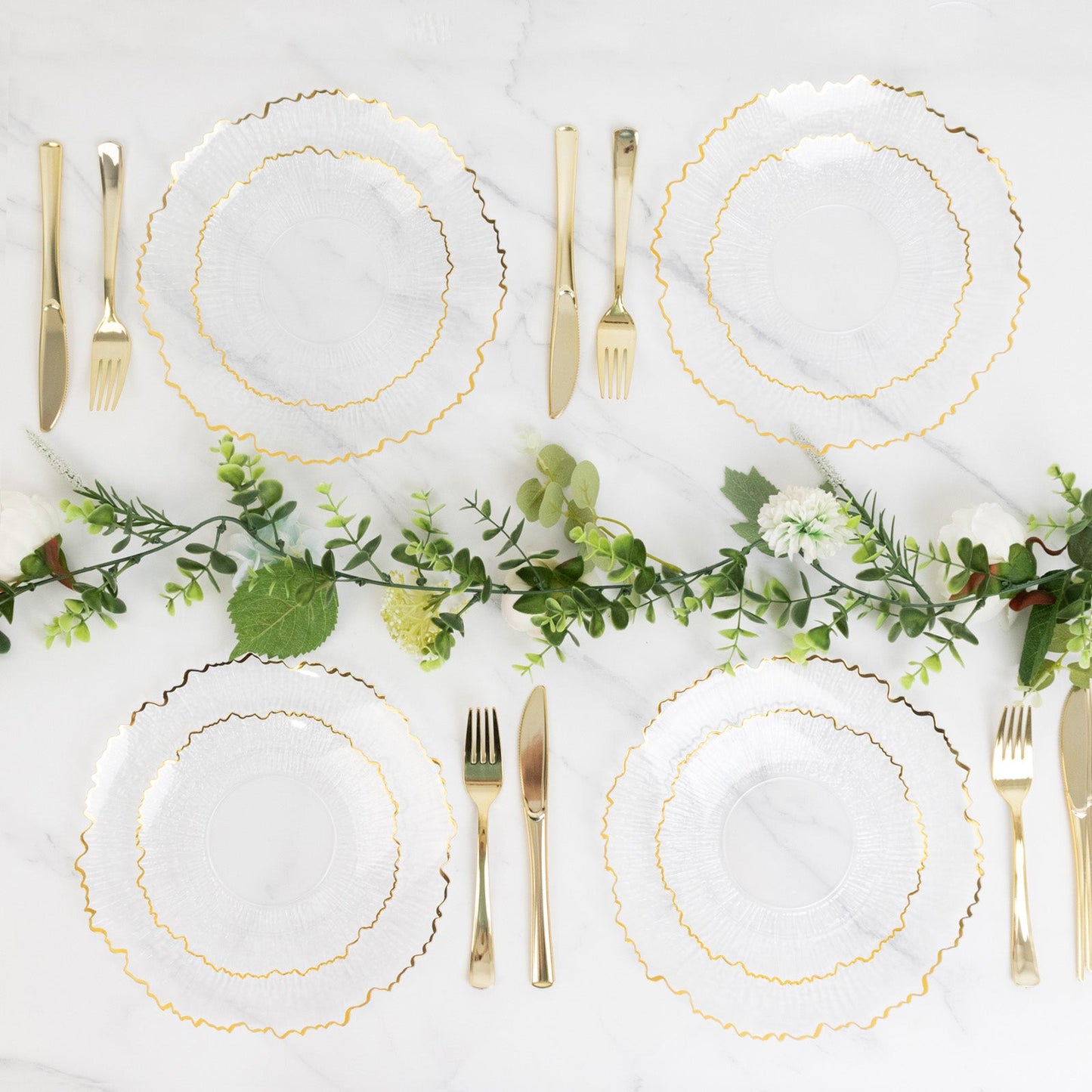 20 Pack 7" Plastic Dessert Plates â€“ Clear Reef Design with Gold Rim, Appetizer and Salad Party Plates â€“ Elegant Disposable Tableware