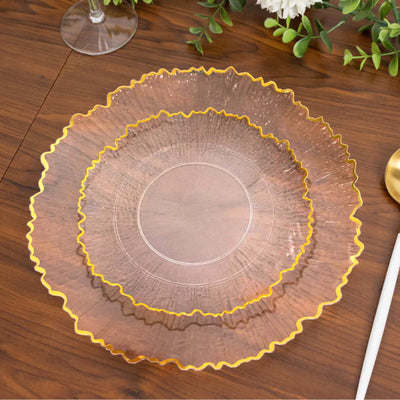 20 Pack 7" Plastic Dessert Plates â€“ Clear Reef Design with Gold Rim, Appetizer and Salad Party Plates â€“ Elegant Disposable Tableware