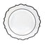 10-Pack Plastic 10" Round Dinner Plates in Clear with Black Scalloped Rim - Disposable Party Plates