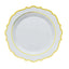 10-Pack Plastic 10" Round Dinner Plates in White with Gold Scalloped Rim - Disposable Party Plates for Chic Banquets & Special Occasions