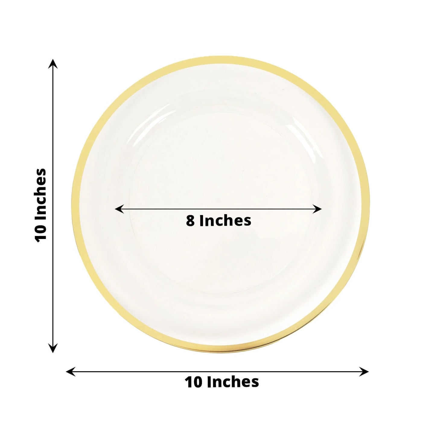 10-Pack Plastic 10" Round Dinner Plates in Clear with Gold Rim - Disposable Party Plates for Classy Banquets & Special Occasions