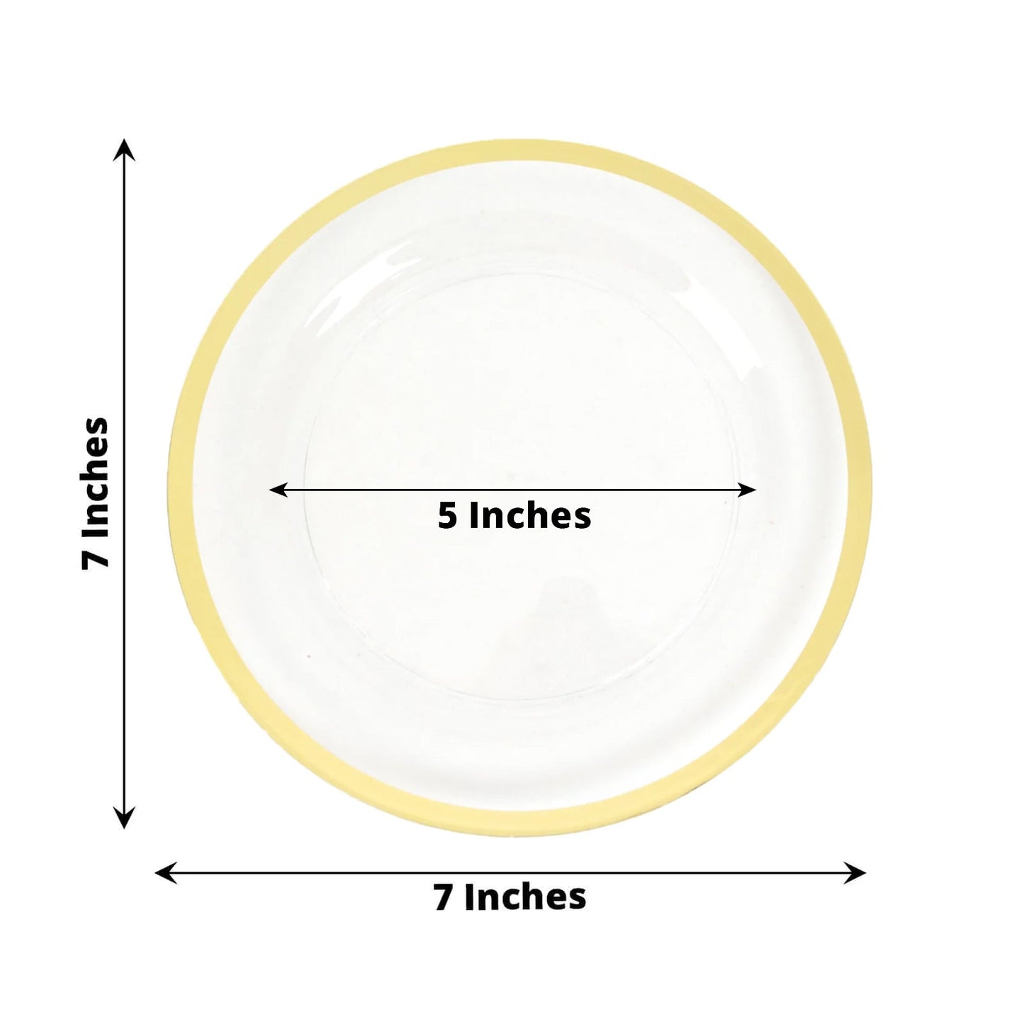 10-Pack Plastic 7" Round Appetizer Plates in Clear with Gold Rim - Sleek Disposable Salad Plates for Banquets & Special Occasions