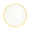 10-Pack Plastic 7" Round Appetizer Plates in Clear with Gold Rim - Sleek Disposable Salad Plates for Banquets & Special Occasions