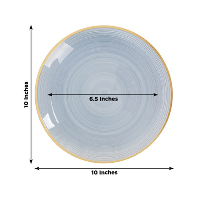 20-Pack 10" Plastic Dinner Plates, Round Transparent Dusty Blue Swirl with Gold Rim â€“ Crystal-Like Elegant Party Plates