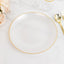 20-Pack 10" Plastic Dinner Plates, Round Transparent Pearl White Swirl with Gold Rim â€“ Crystal-Like Elegant Party Plates