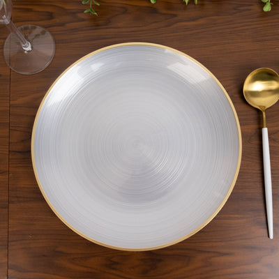 20-Pack 10" Plastic Dinner Plates, Round Transparent Pearl White Swirl with Gold Rim â€“ Crystal-Like Elegant Party Plates