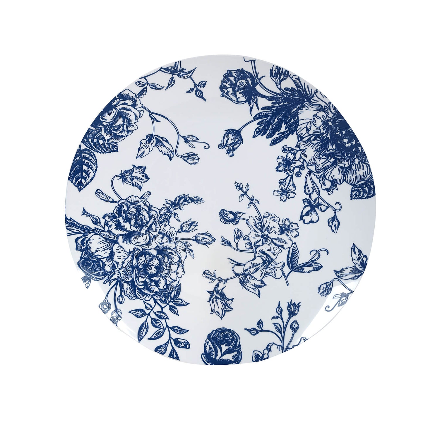 10-Pack French Toile Plastic Party Plates â€“ Blue & White Floral, 10" Round Disposable Dinner Plates