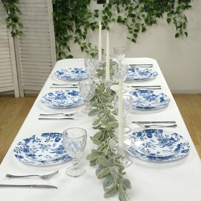 10-Pack French Toile Plastic Party Plates â€“ Blue & White Floral, 10" Round Disposable Dinner Plates