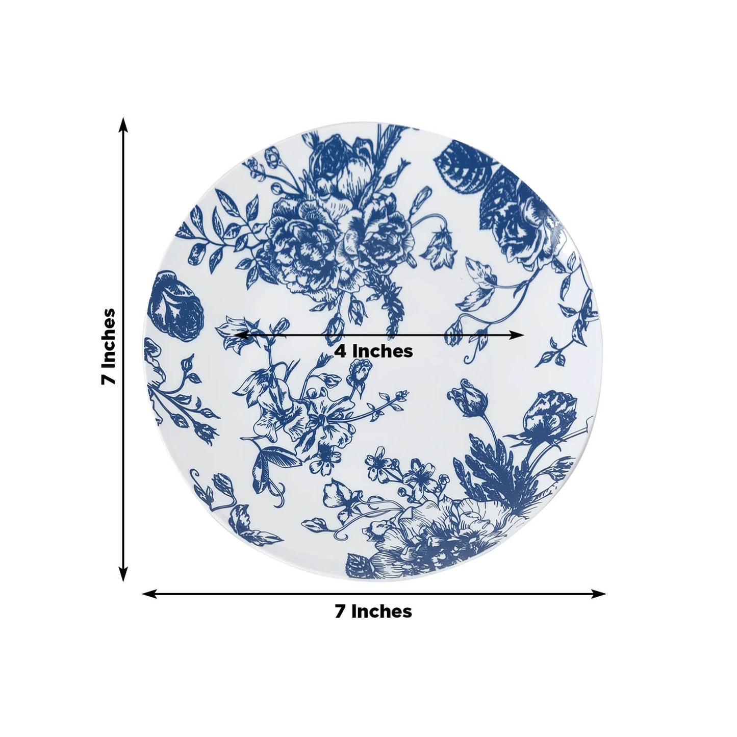 10-Pack French Toile Plastic Salad Plates â€“ Blue & White Floral, 7" Round Disposable Dessert Plates