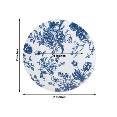 10-Pack French Toile Plastic Salad Plates â€“ Blue & White Floral, 7" Round Disposable Dessert Plates