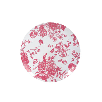 10-Pack French Toile Plastic Salad Plates â€“ Pink & White Floral, 7" Round Disposable Dessert Plates