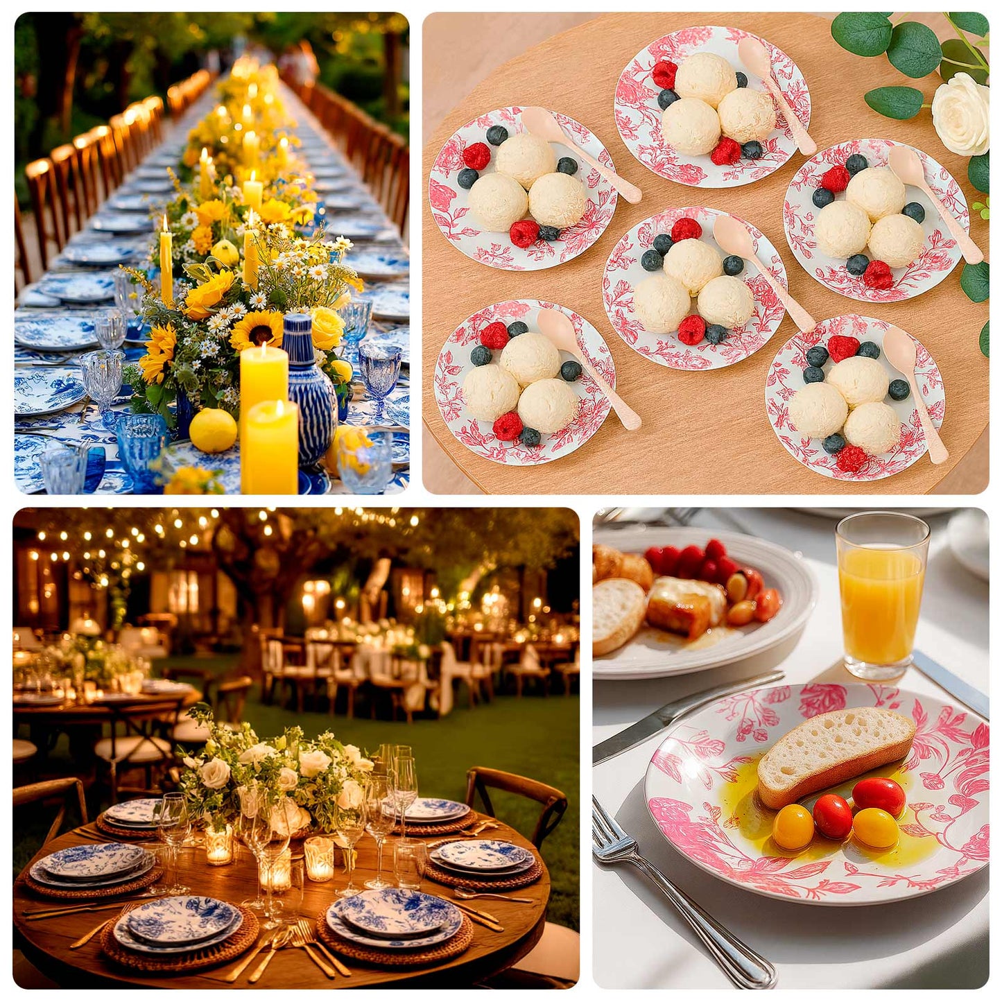 10-Pack French Toile Plastic Party Plates â€“ Blue & White Floral, 10" Round Disposable Dinner Plates