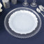 10-Pack Plastic 10" Round Dinner Plates in Pearl White Sunflower with Silver Scalloped Rim - Disposable Party Plates for Classy Events & Banquets