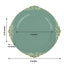 10-Pack Plastic 8" Round Dessert Plates in Dusty Sage Green with Gold Leaf Embossed Rim - Disposable Vintage Baroque Style Salad Plates
