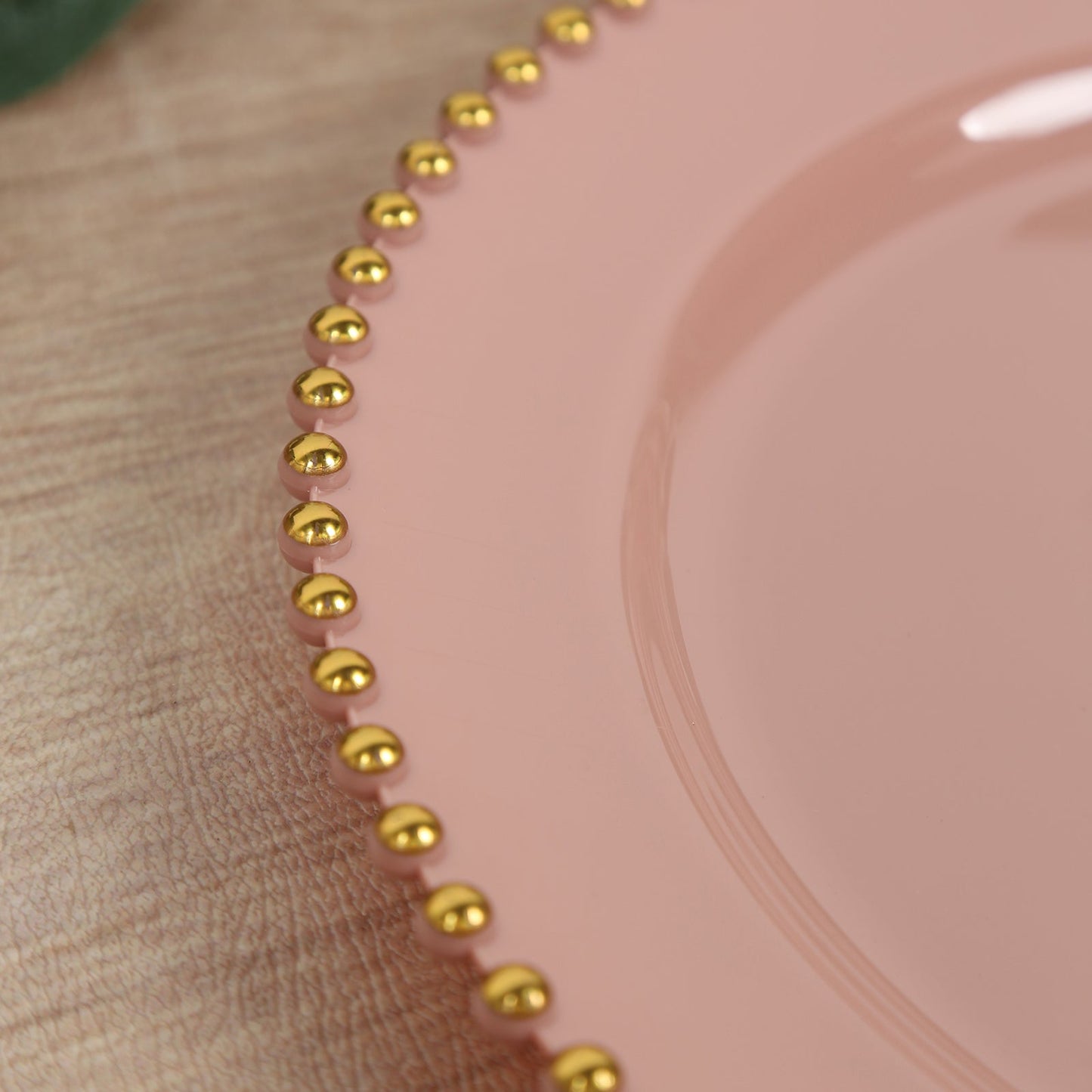 10-Pack Plastic 10" Round Dinner Plates in Dusty Rose with Gold Beaded Rim - Disposable Party Plates for Banquets & Festive Occasions