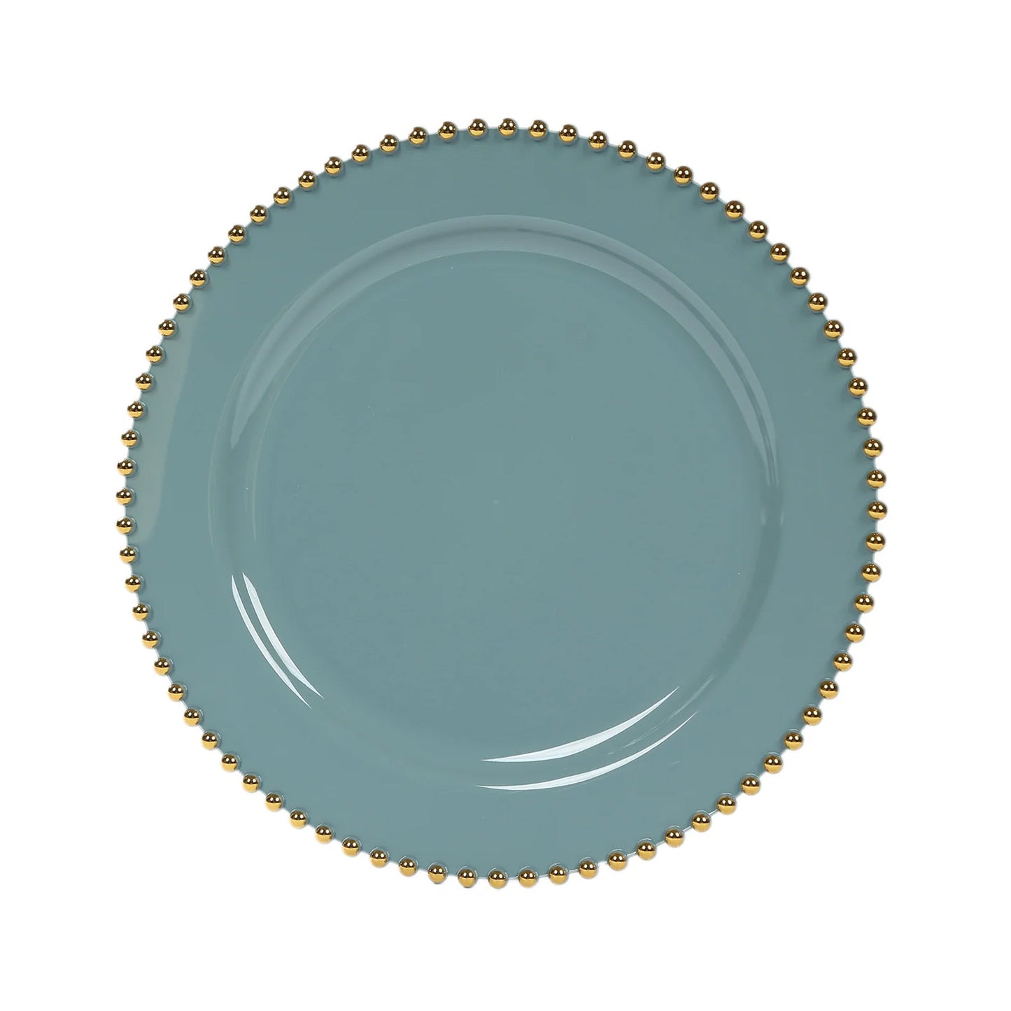 10-Pack Plastic 10" Round Dinner Plates in Dusty Blue with Gold Beaded Rim - Disposable Party Plates for Banquets & Festive Occasions