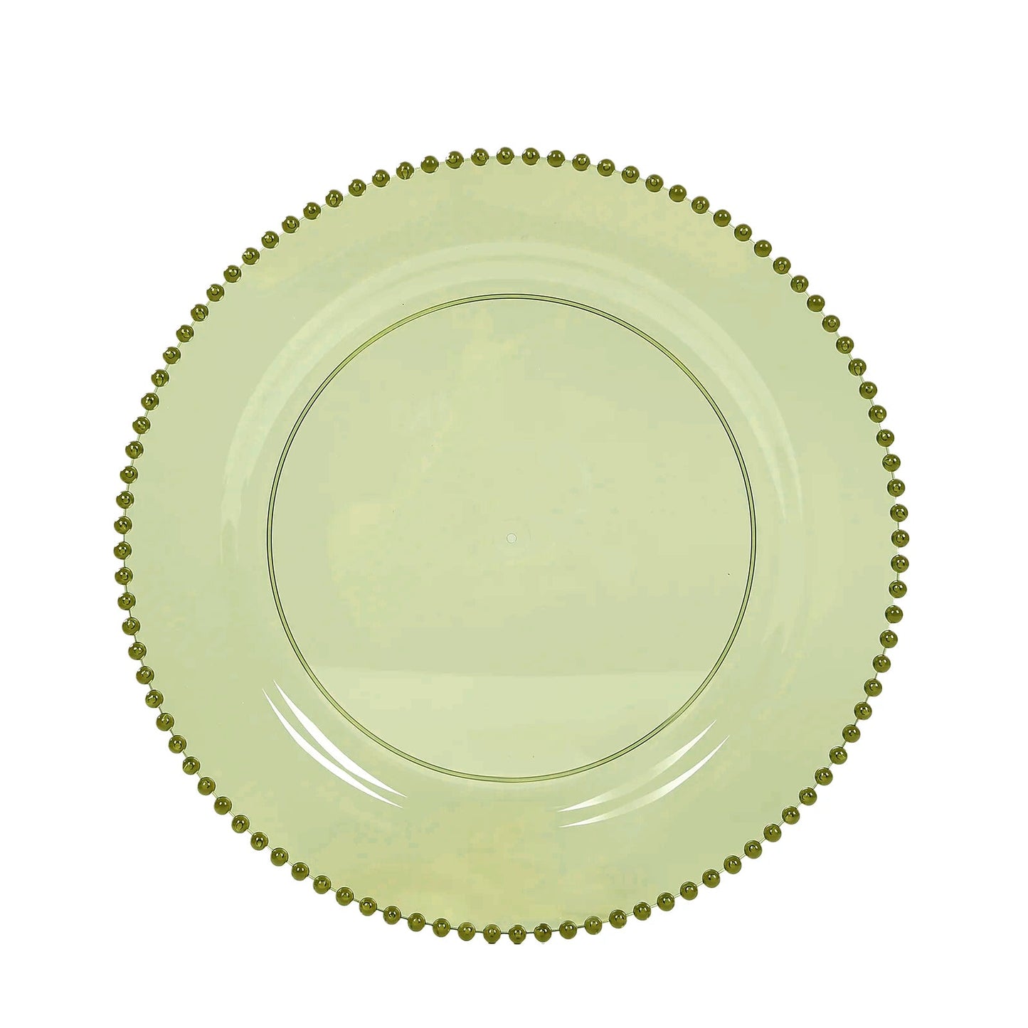 10-Pack Plastic 10" Round Dinner Plates in Transparent Dusty Sage Green with Beaded Rim - Disposable Party Plates for Banquets & Festive Occasions