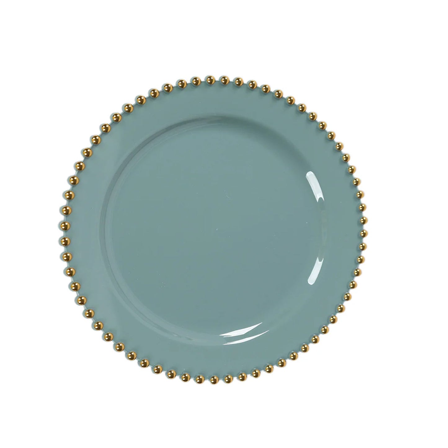 10-Pack Dusty Blue Plastic Dessert Plates â€“ 8" Round with Gold Beaded Rim, Disposable for Parties & Events
