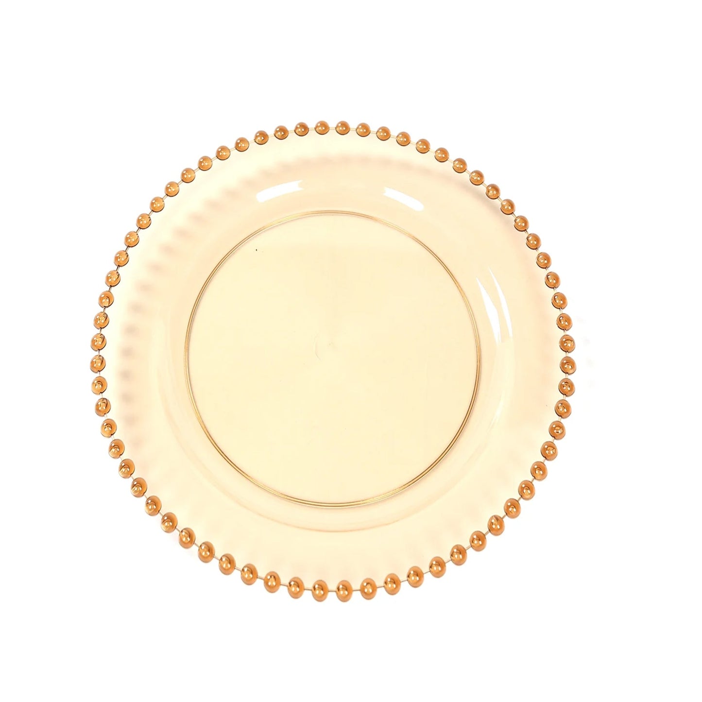 10-Pack Amber Gold Plastic Dessert Plates â€“ 8" Round with Beaded Rim, Disposable for Parties & Events