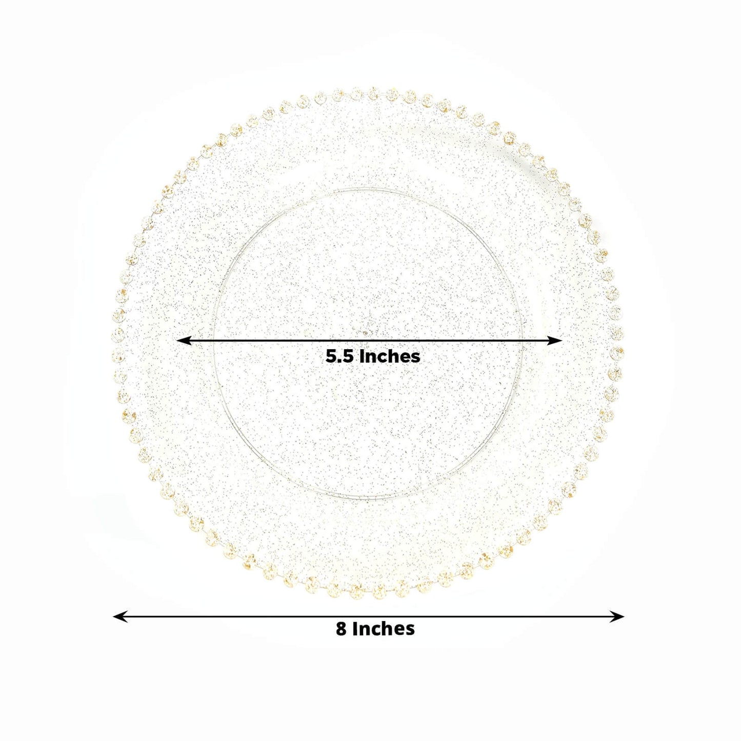 10-Pack Clear Gold Glittered Plastic Dessert Plates â€“ 8" Round with Beaded Rim, Disposable for Parties & Events