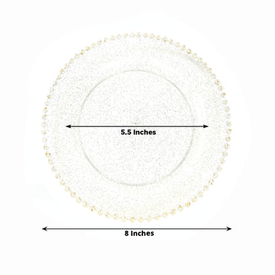 10-Pack Clear Gold Glittered Plastic Dessert Plates â€“ 8" Round with Beaded Rim, Disposable for Parties & Events