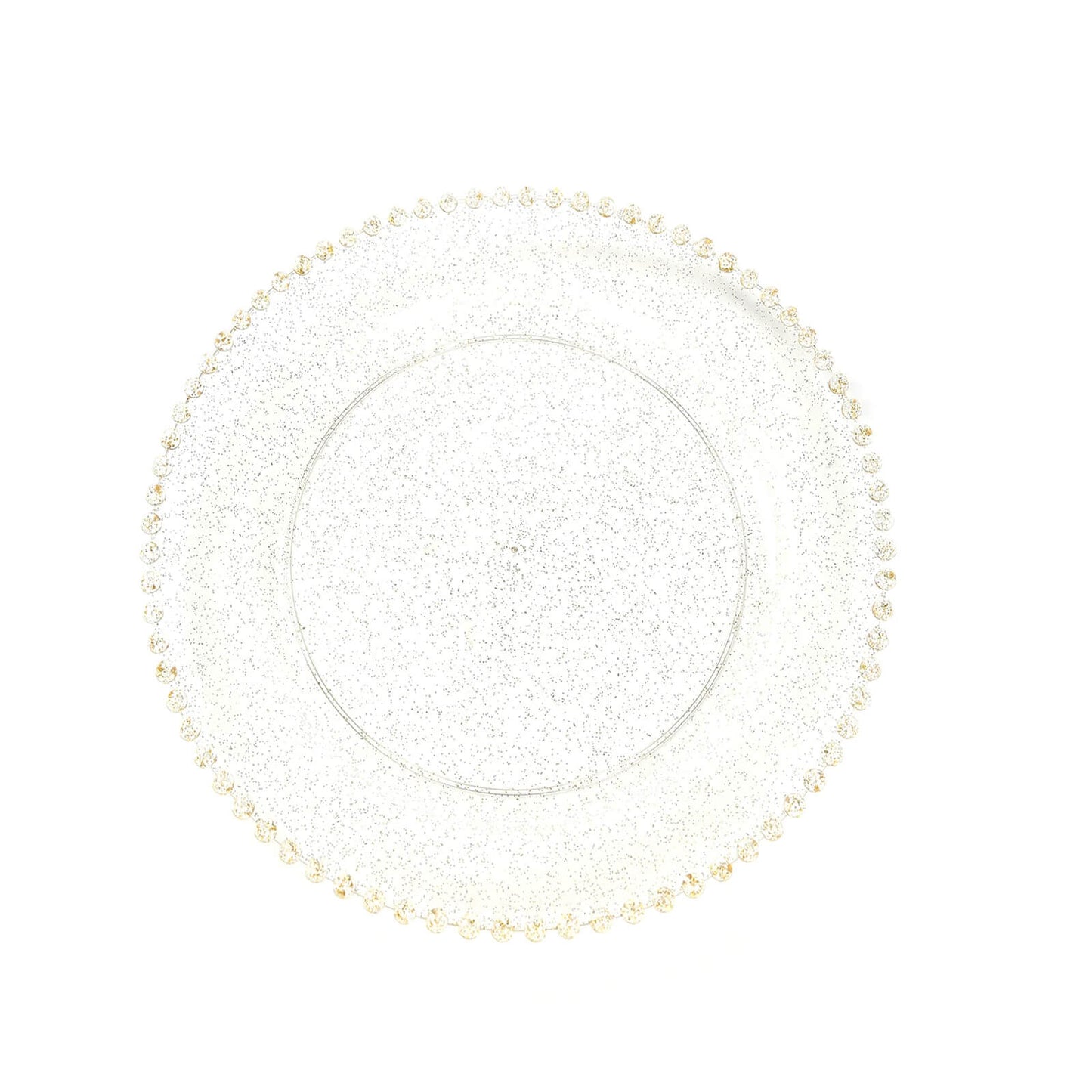 10-Pack Clear Gold Glittered Plastic Dessert Plates â€“ 8" Round with Beaded Rim, Disposable for Parties & Events