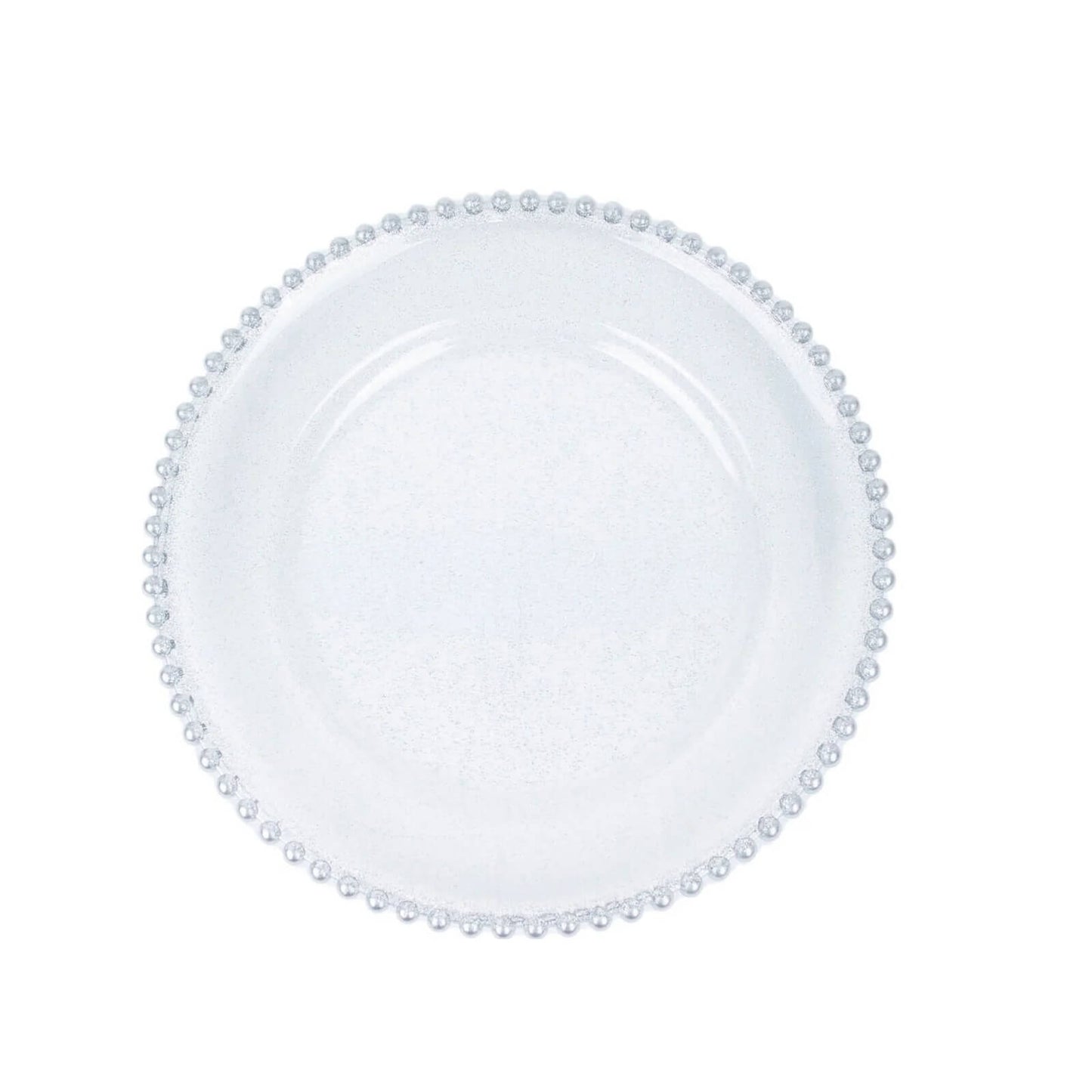 10-Pack Clear Silver Glittered Plastic Dessert Plates â€“ 8" Round with Beaded Rim, Disposable for Parties & Events