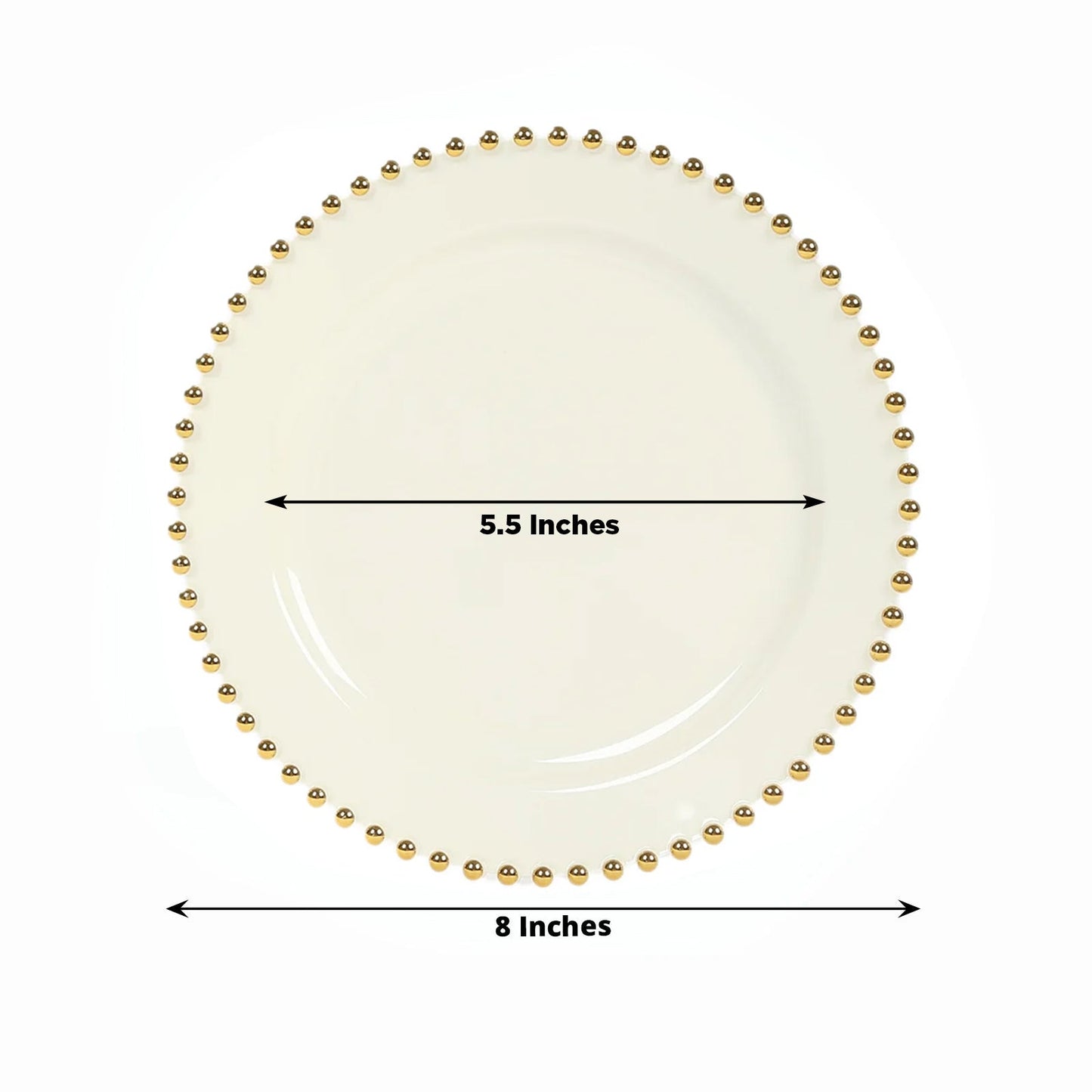 10-Pack Ivory Plastic Dessert Plates â€“ 8" Round with Gold Beaded Rim, Disposable for Parties & Events