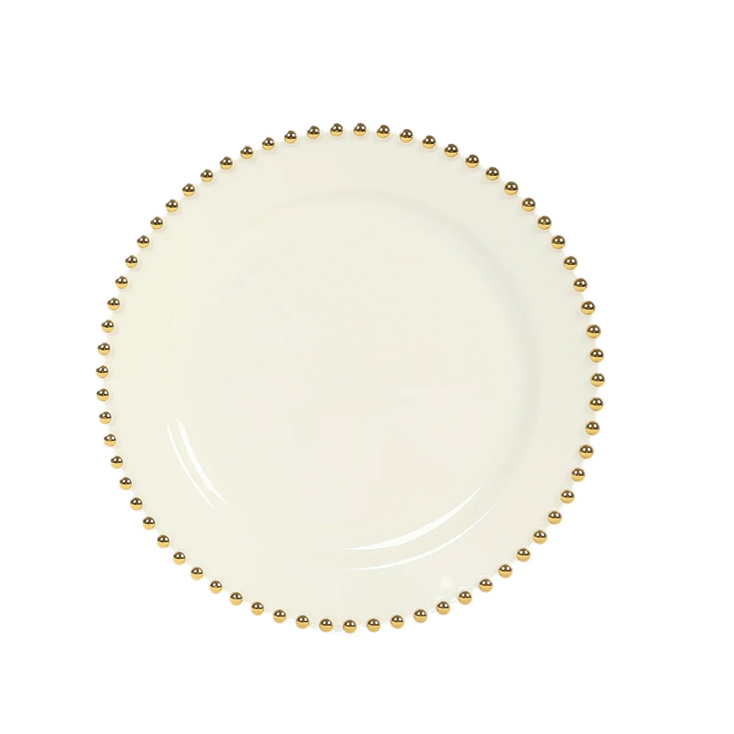 10-Pack Ivory Plastic Dessert Plates â€“ 8" Round with Gold Beaded Rim, Disposable for Parties & Events