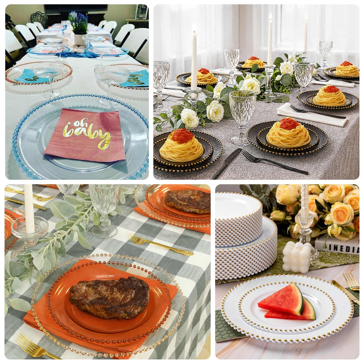 10-Pack Plastic 10" Round Dinner Plates in Amber Gold with Beaded Rim - Disposable Party Plates for Banquets & Festive Occasions