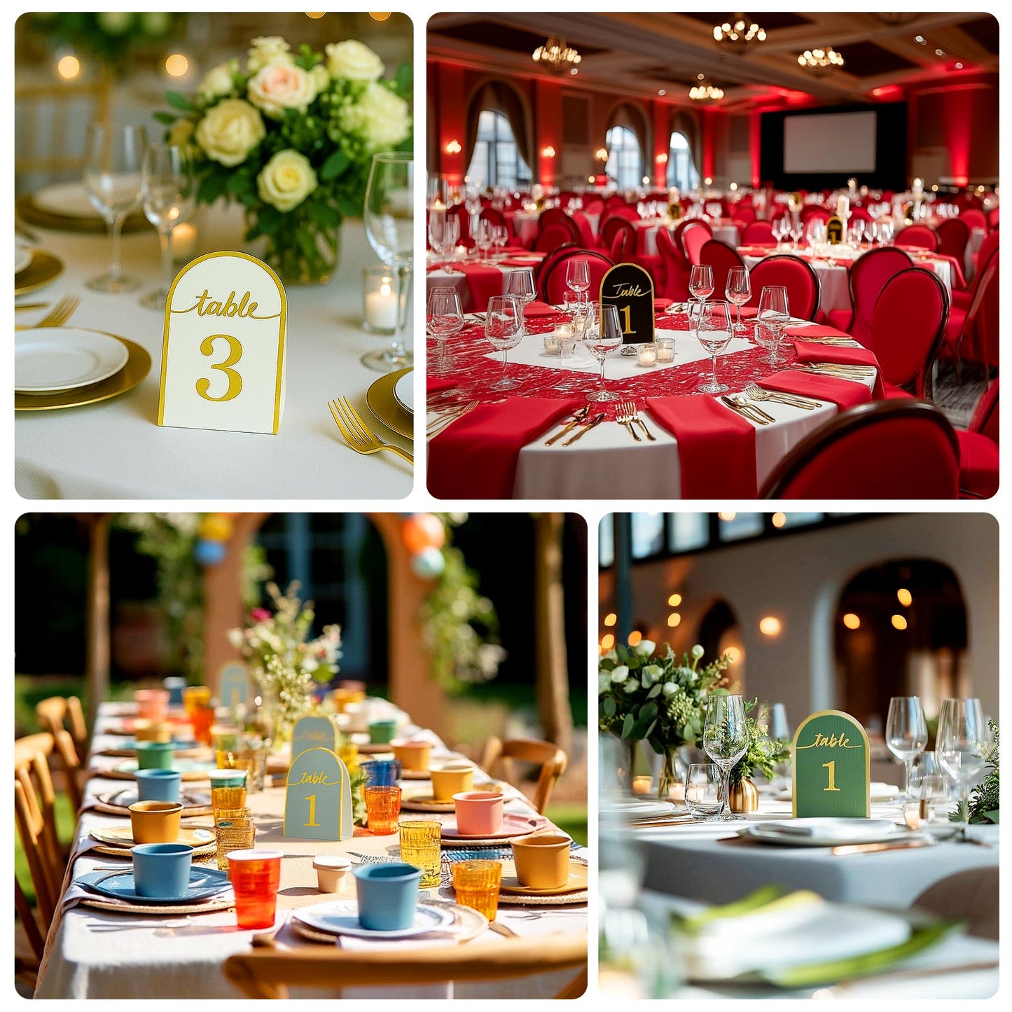 25-Pack 7" Disposable Table Numbers, Hunter Emerald Green Free Standing Double Sided Table Number Place Cards with Metallic Gold Foil Numbers 1-25