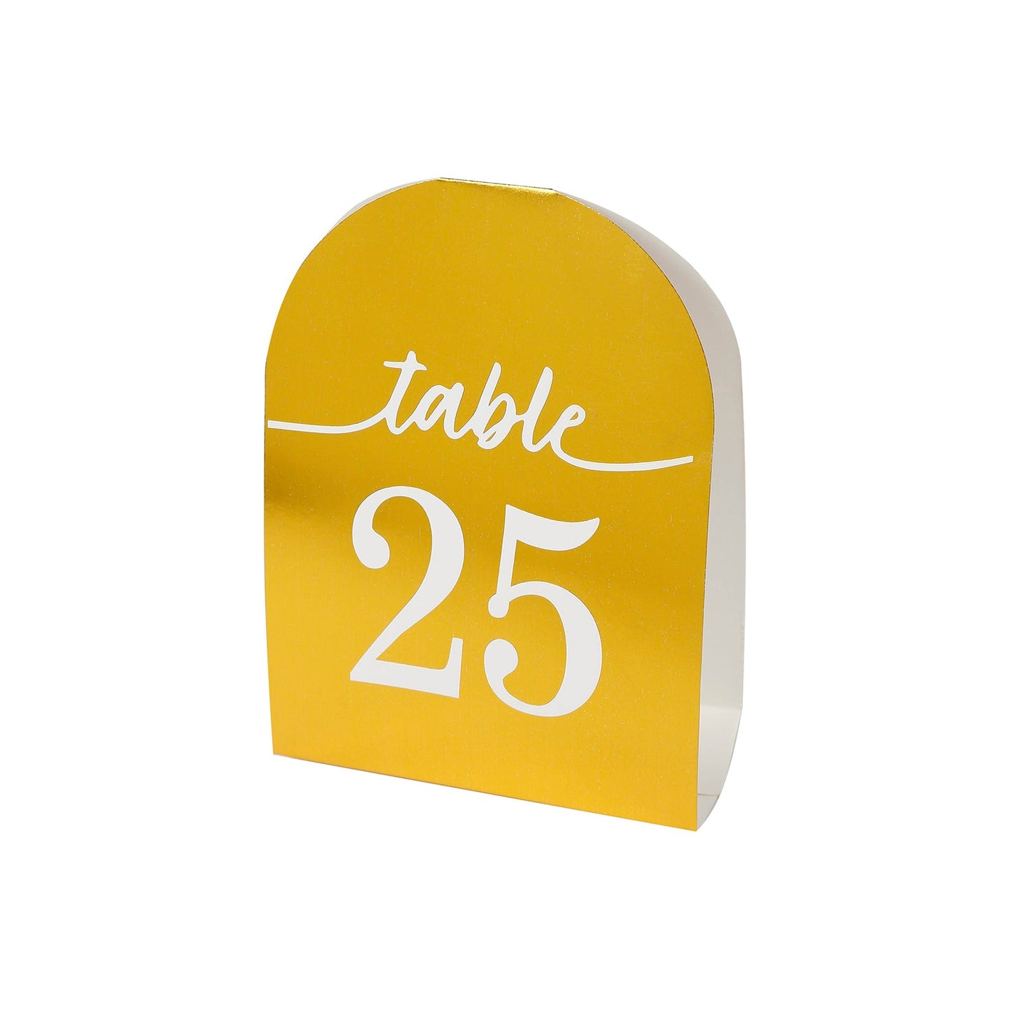 25-Pack 7" Disposable Table Numbers, Metallic Gold Free Standing Double Sided Table Number Place Cards with White Numbers 1-25