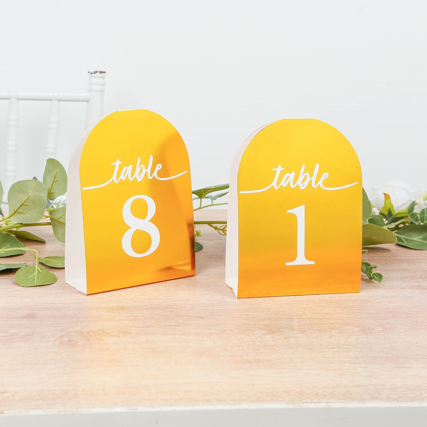 25-Pack 7" Disposable Table Numbers, Metallic Gold Free Standing Double Sided Table Number Place Cards with White Numbers 1-25