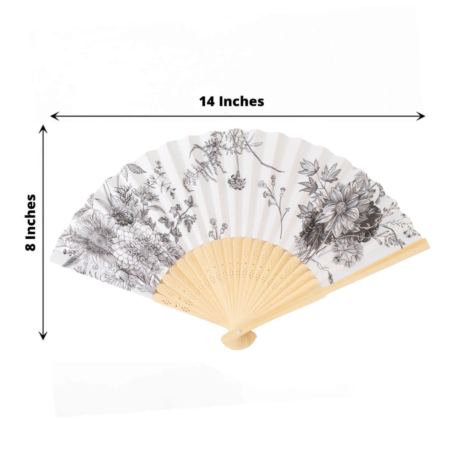 5-Pack Paper Folding Fans Party Favors in White & Black French Toile Pattern, Handheld Fans with Bamboo Frame