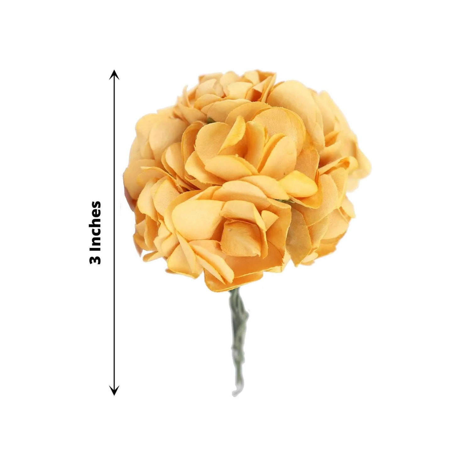 144 Gold Paper Mini Craft Flower Roses, DIY Flower Bushes With Wire Stems