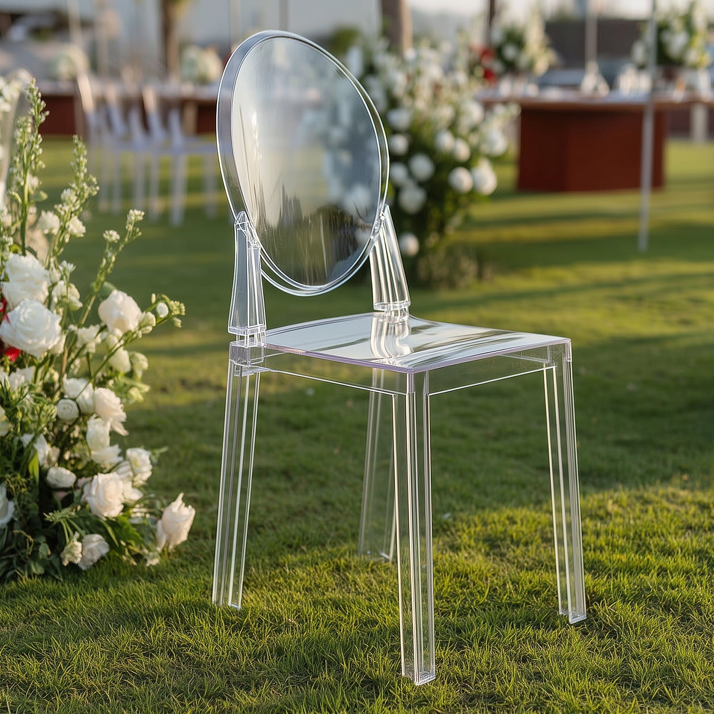 8-Pack Acrylic Ghost Chairs with Oval Back for Banquet Use Clear â€“ Sleek Transparent Armless Accent Chairs for Weddings & Gatherings