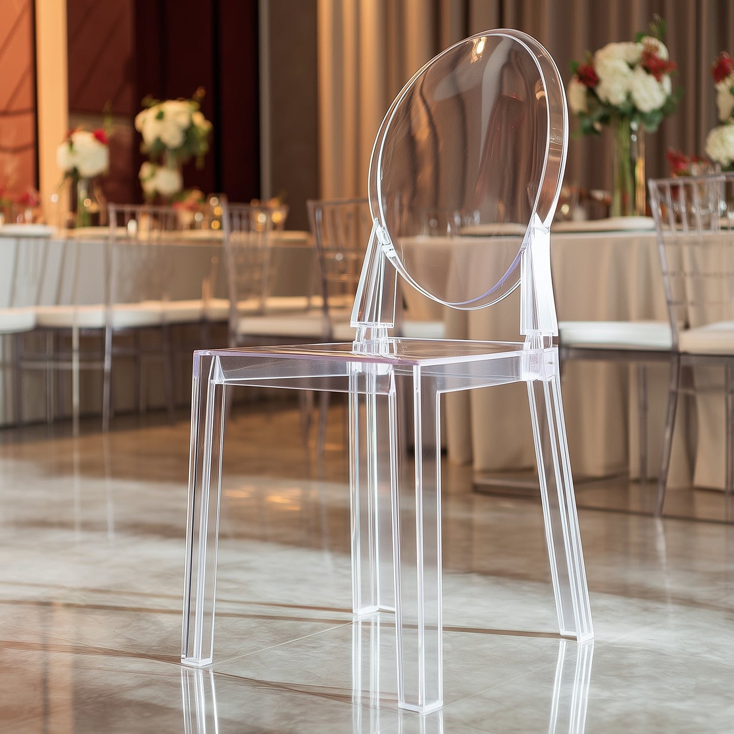 8-Pack Acrylic Ghost Chairs with Oval Back for Banquet Use Clear â€“ Sleek Transparent Armless Accent Chairs for Weddings & Gatherings