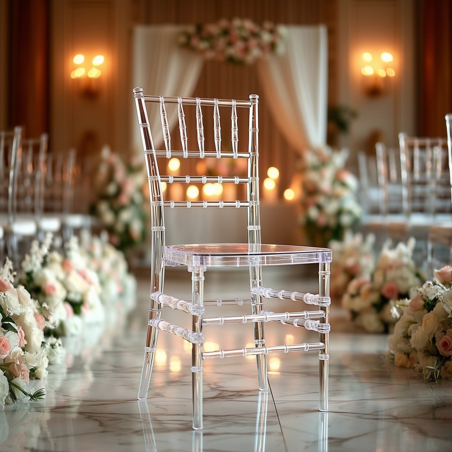 8 Pack Resin Chiavari Chairs Transparent and Stackable Clear - Sleek Armless Design for Weddings & Gatherings