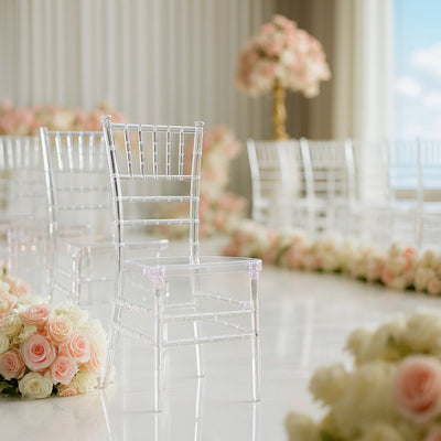 8 Pack Resin Chiavari Chairs Transparent and Stackable Clear - Sleek Armless Design for Weddings & Gatherings