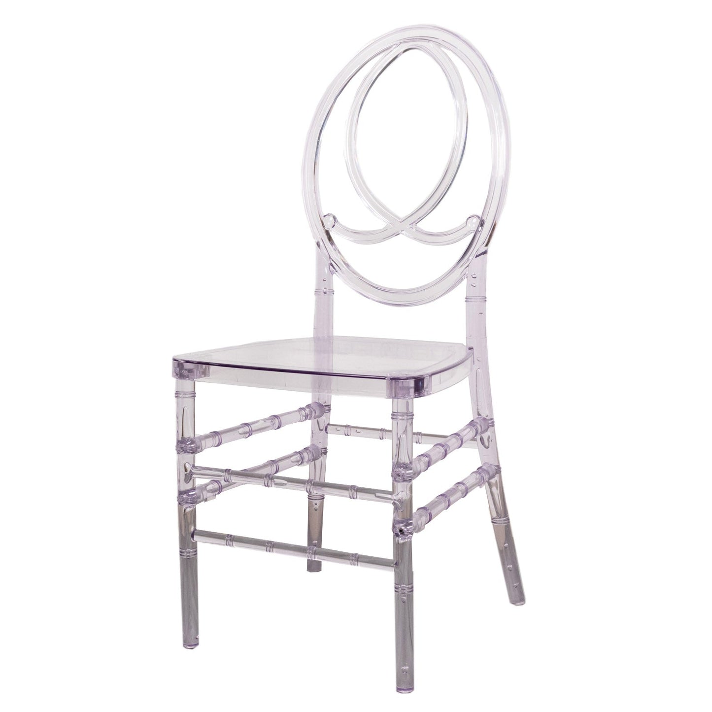 8-Pack Acrylic Stackable Ghost Chairs in Phoenix Chiavari Style Transparent Resin with Oval Back Clear â€“ Sleek Armless Design for Weddings & Gatherings